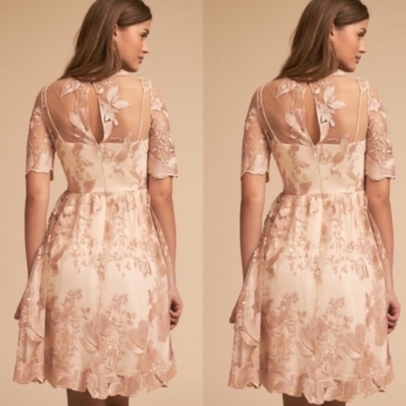NWT Adrianna Papell x BHLDN Nadine Illusion Embroidered Lace Dress in Blush Gold - Picture 2 of 9